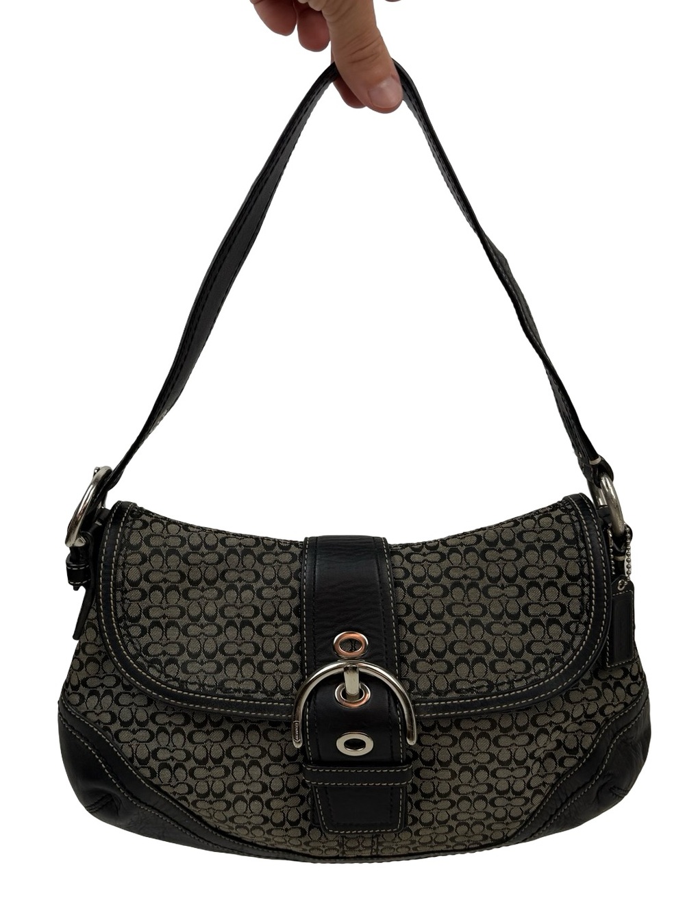 Coach F10926 Vintage Soho Black Leather  & Signature C Canvas Shoulder/Tote Bag